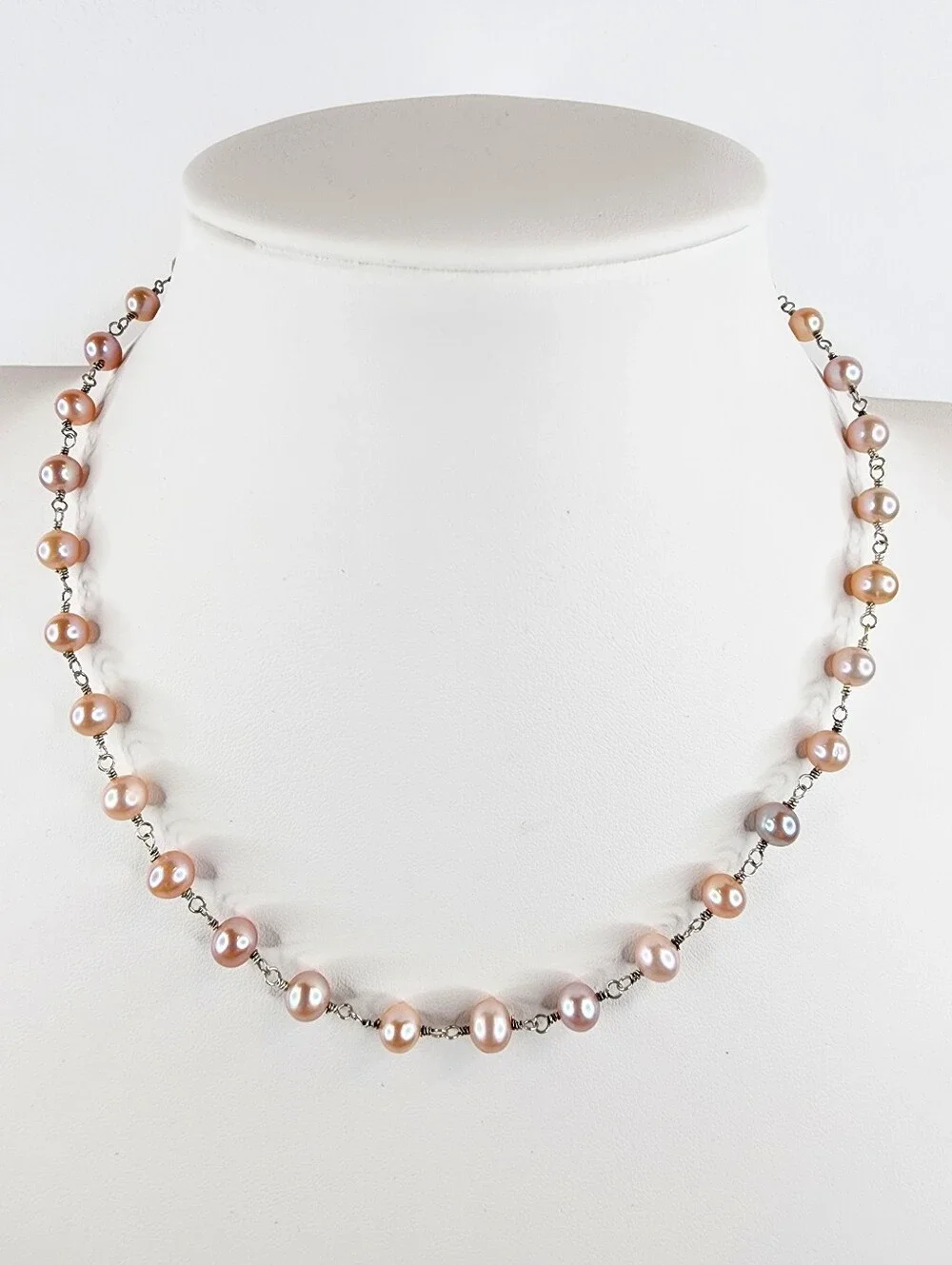 Dainty Vintage Pearl Necklace Pale Pink 925 Sterling Silver and Chain Extender